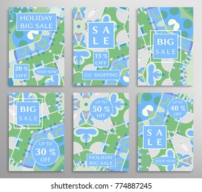 Sale banners, flyers with abstract geometric texture . Modern and vintage social media placard set for mobile website, posters, email and newsletter designs, ads, online shopping, promotional material