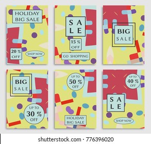 Sale banners, flyers with abstract geometric texture. Modern and vintage social media placard set for mobile website, posters, email and newsletter designs, ads, online shopping, promotional material