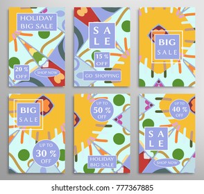 Sale banners, flyers with abstract geometric texture. Modern and vintage social media placard set for mobile website, posters, email and newsletter designs, ads, online shopping, promotional material