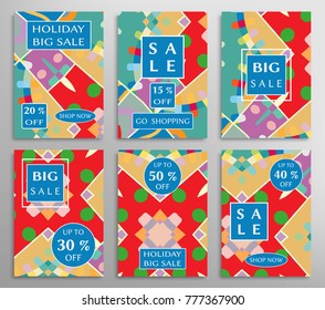 Sale banners, flyers with abstract geometric texture. Modern and vintage social media placard set for mobile website, posters, email and newsletter designs, ads, online shopping, promotional material