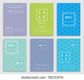 Sale banners, flyers with abstract geometric texture. Modern and vintage social media placard set for mobile website, posters, email and newsletter designs, ads, online shopping, promotional material