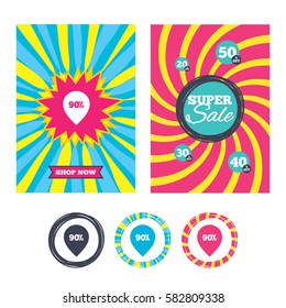 Sale banners and labels. Special offer tags. 90% sale pointer tag sign icon. Discount symbol. Special offer label. Colored web buttons. Vector