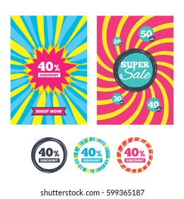 Sale banners and labels. Special offer tags. 40 percent discount sign icon. Sale symbol. Special offer label. Colored web buttons. Vector