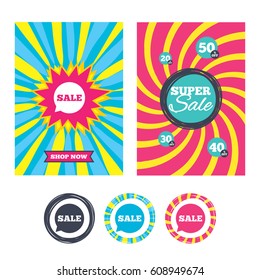 Sale banners and labels. Special offer tags. Sale sign icon. Special offer symbol in speech bubble. Colored web buttons. Vector