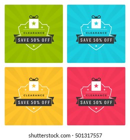 Sale Banners or Labels Vector Design Set. Collection for Promotional Brochure or booklet, Discount Poster, Shopping flyer, Clearance advertising.