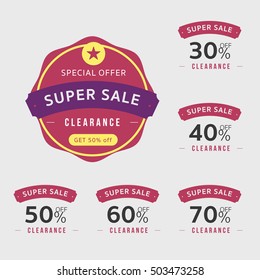 Sale Banners or Labels Vector Design Set. Collection for Promotional Brochure or booklet, Discount Poster, Shopping flyer, Clearance advertising. Vector Illustrator