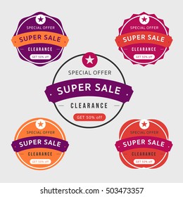 Sale Banners or Labels Vector Design Set. Collection for Promotional Brochure or booklet, Discount Poster, Shopping flyer, Clearance advertising. Vector Illustrator