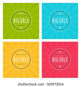 Sale Banners or Labels Vector Design Set. Collection for Promotional Brochure or booklet, Discount Poster, Shopping flyer, Clearance advertising.