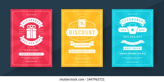 Sale banners or posters templates design with abstract circles discount messages vector illustration. Typographic flyers or vouchers for promotional material.