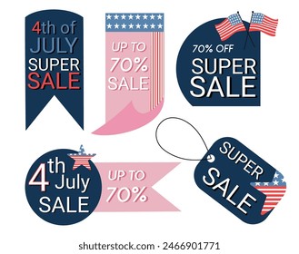 Sale banners, ribbons, tag and stickers for 4th of July. Vector design for Independence day.