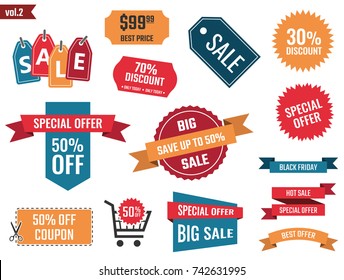 sale banners set, discount coupons and labels, special offer icons