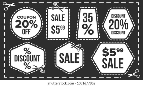 Sale Banners Set Vector. Dotted Cutting Line. Coupon Label. Special Offer Banner. Flat Isolated Illustration
