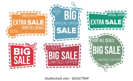 Sale Banners Set Vector. Edge Silhouettes. Discount Icons. Promotion. Half Price Stickers. Flat Isolated Illustration
