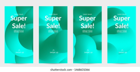 Sale banners for social media stories, web page and other promotion for mobile phone. Bright colored gradient sale advertisement template with fluid liquid shape.