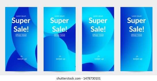 Sale banners for social media stories, web page and other promotion for mobile phone. Bright colored gradient sale advertisement template with fluid liquid shape.