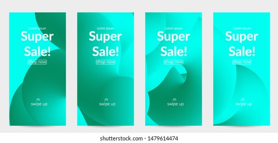 Sale banners for social media stories, web page and other promotion for mobile phone. Bright colored gradient sale advertisement template with fluid liquid shape.