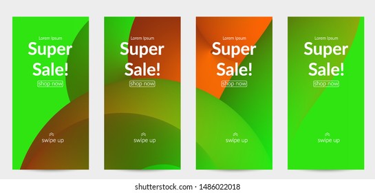 Sale banners for social media stories, web page and other promotion for mobile phone. Bright colored gradient sale advertisement template with fluid liquid shape.