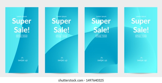 Sale banners for social media stories, web page and other promotion for mobile phone. Bright colored gradient sale advertisement template with fluid liquid shape.