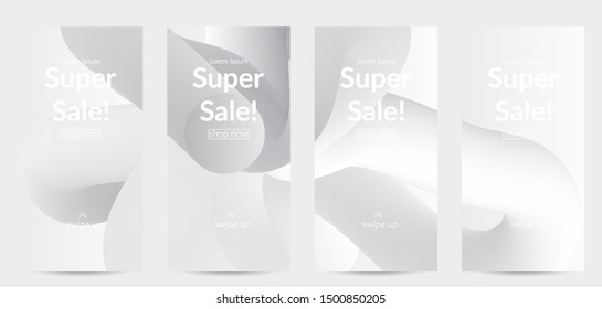 Sale banners for social media stories, web page and other promotion for mobile phone. Bright colored gradient sale advertisement template with fluid liquid shape.