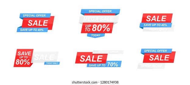 Sale banners template set. Speech bubble. Abstract concept. Simple modern design. Red and blue colors. Special offer, black friday. Flat style vector illustration.