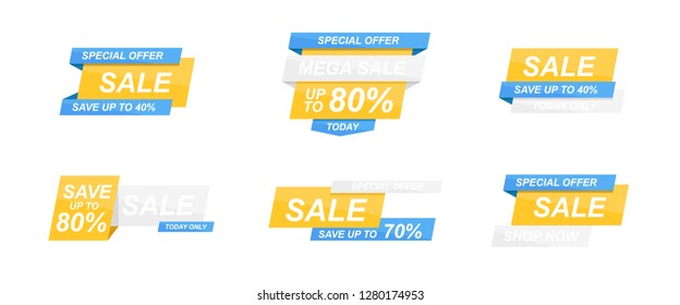 Sale banners template set. Speech bubble. Abstract concept. Simple modern design. Yellow and blue colors. Special offer, black friday. Flat style vector illustration.