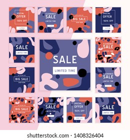 Sale banners templates for social media. Feminine abstract background. Fluid moder style. Backdrops bundle.