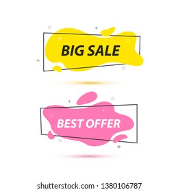Sale banners with trendy shapes. Offer tag. Vector background