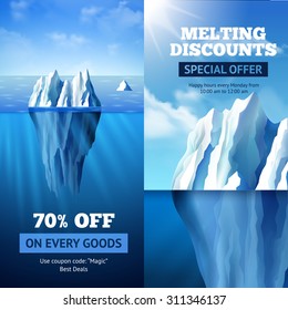 Sale banners vertical set with iceberg discount symbols isolated vector illustration