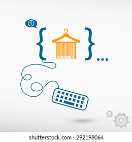 Sale barcode clothes hanger and flat design elements. Design concept icons for application development, web design, creative process.