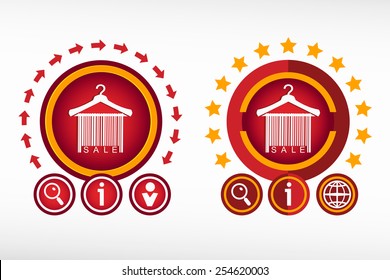 Sale barcode clothes hanger icon on creative background. Red design concept for banner, web, advertising, print.