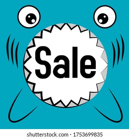 sale, beautiful greeting card background or banner with cute shark theme. vector