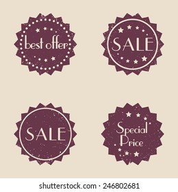 Sale, Best offer, Special price grunge vintage labels vector illustration, eps10, easy to edit