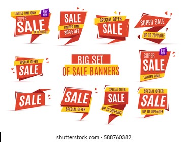 Sale big set of beautiful yellow discount and promotion banners. Advertising element. . Vector illustration