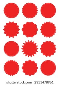 Sale and big set of red labels collection. Sale and discount stickers. Sale price tags or promotional badge. Promo banners. Red labels isolated. Circle and zig zag label stickers stitched with shadows