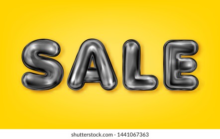 Sale black latex lettering on the brigh yellow background, banner template