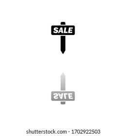For Sale. Black symbol on white background. Simple illustration. Flat Vector Icon. Mirror Reflection Shadow. Can be used in logo, web, mobile and UI UX project
