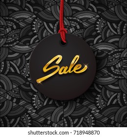 Sale Black Tag With Gold Text, Round Banner, Advertising, Black Friday Vector Illustration