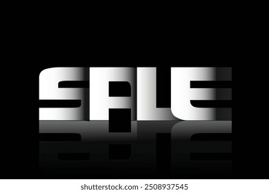 "SALE" Black and white Overlapping Effect. 3D Text Effect. Discount vector graphic element isolated on a black background.