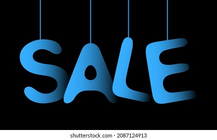 Sale - blue letters with shadows on a black background. Concept for typography. Vector illustration.