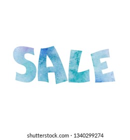 Sale. Blue watercolor textured word sale, vector image. Isolated wihout background.