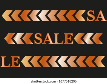 Sale bright letters and directional arrows. Bright orange gradient on black background. Vector pattern graphic for posters, magazines, social networks and stories. Bright concise short sample.