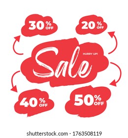 Sale brush paint design, various percentages, promotion template vector red