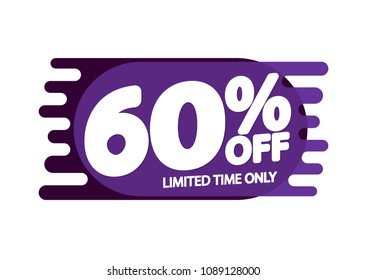 Sale bubble banner 60% off, tag design template, app icon, vector illustration