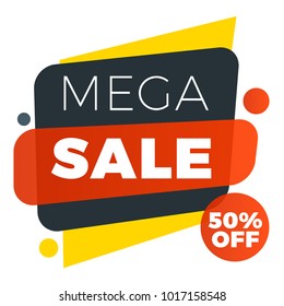 Sale bunner template. Vector design element for your promotion. Red, yellow and black color theme. Rounded speech bubble