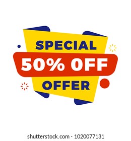 Sale bunner template. Vector design element for your promotion. Red, yellow and blue color theme. Rounded speech bubble