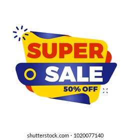 Sale bunner template. Vector design element for your promotion. Red, yellow and blue color theme. Rounded speech bubble