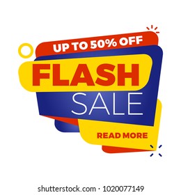 Sale bunner template. Vector design element for your promotion. Red, yellow and blue color theme. Rounded speech bubble