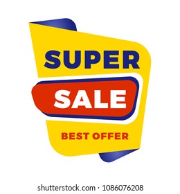 Sale bunner template. Vector design element for your promotion. Red, yellow and blue color theme. Rounded speech bubble