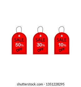 sale for business and promotion. Vector illustration. Set of 3 colored tags with discount in red color, Isolated on white background