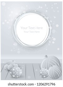 Sale business template for web and print, cute label for sale poster . Beautiful cover template for christmas card black ,silver and white with bokeh shiny glow decoration and Christmas tree balls.